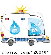 Happy Blue Water Drop Driving A Clean Water Van