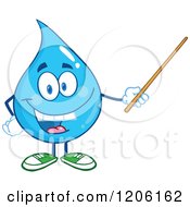 Cartoon Of A Happy Blue Water Drop Holding A Pointer Stick Royalty Free Vector Clipart