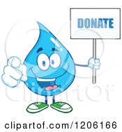 Poster, Art Print Of Happy Blue Water Drop Holding A Donate Sign 2