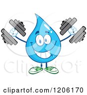 Poster, Art Print Of Happy Blue Water Drop Lifting Dumbbell Weights