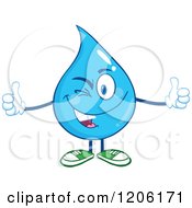 Poster, Art Print Of Happy Blue Water Drop Winking And Holding Two Thumbs Up