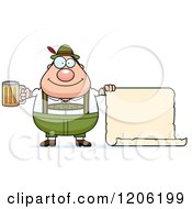 Poster, Art Print Of Happy Chubby Oktoberfest German Man Holding A Beer And Sign