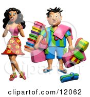 Clay Sculpture Clipart High Maintenance Woman Having Her Husband Carry All Of Her Travel Luggage Royalty Free 3d Illustration by Amy Vangsgard
