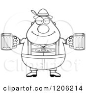 Poster, Art Print Of Black And White Happy Chubby Oktoberfest German Man Holding Two Beers