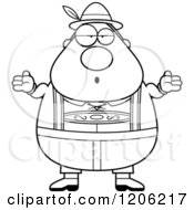 Cartoon Of A Black And White Careless Shrugging Chubby Oktoberfest German Man Royalty Free Vector Clipart
