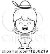 Cartoon Of A Black And White Happy Oktoberfest German Boy Cheering Royalty Free Vector Clipart