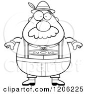 Cartoon Of A Black And White Chubby Oktoberfest German Man With A Mustache Royalty Free Vector Clipart