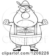 Cartoon Of A Black And White Mad Chubby Oktoberfest German Man Royalty Free Vector Clipart
