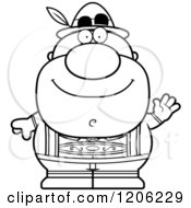 Cartoon Of A Black And White Happy Waving Short Oktoberfest German Man Royalty Free Vector Clipart