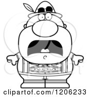 Cartoon Of A Black And White Scared Short Oktoberfest German Man Royalty Free Vector Clipart
