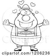 Cartoon Of A Black And White Happy Chubby Oktoberfest German Man Wanting A Hug Royalty Free Vector Clipart