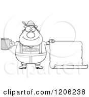 Poster, Art Print Of Black And White Happy Chubby Oktoberfest German Man Holding A Beer And Sign