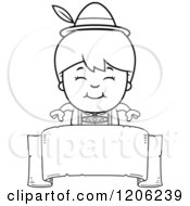 Cartoon Of A Black And White Happy Oktoberfest German Boy Over A Banner Royalty Free Vector Clipart