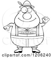 Cartoon Of A Black And White Happy Chubby Oktoberfest German Man Waving Royalty Free Vector Clipart