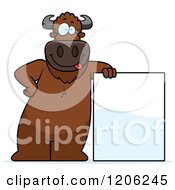 Poster, Art Print Of Buffalo Leaning On A Sign Board