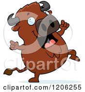 Cartoon Of A Chubby Buffalo Doing A Happy Dance Royalty Free Vector Clipart