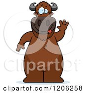 Cartoon Of A Waving Buffalo Royalty Free Vector Clipart