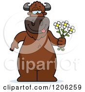 Poster, Art Print Of Romantic Buffalo Holding Flowers