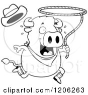 Cartoon Of A Black And White Running Chubby Rodeo Buffalo Royalty Free Vector Clipart