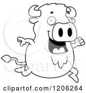 Cartoon Of A Black And White Running Chubby Buffalo Royalty Free Vector Clipart