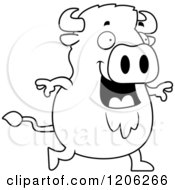 Cartoon Of A Black And White Chubby Buffalo Walking Royalty Free Vector Clipart