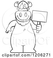 Cartoon Of A Black And White Buffalo Holding A Sign Royalty Free Vector Clipart