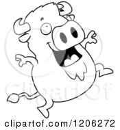 Cartoon Of A Black And White Chubby Buffalo Jumping Royalty Free Vector Clipart