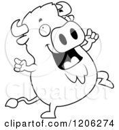 Cartoon Of A Black And White Chubby Buffalo Doing A Happy Dance Royalty Free Vector Clipart by Cory Thoman