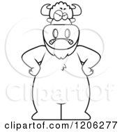 Cartoon Of A Black And White Mad Buffalo With Hands On His Hips Royalty Free Vector Clipart by Cory Thoman