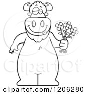 Poster, Art Print Of Black And White Romantic Buffalo Holding Flowers