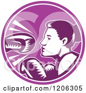 Clipart Of A Retro Woodcut Female Boxer Circle Royalty Free Vector Illustration