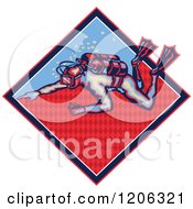 Clipart Of A Retro Scuba Diver In A Patterned Diamond Royalty Free Vector Illustration