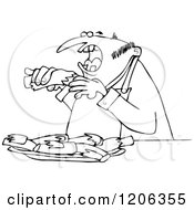 Cartoon Of An Outlined Man Eating Bbq Ribs Royalty Free Vector Clipart