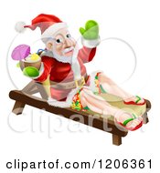 Relaxed Santa Holding A Cocktail On A Beach Lounge Chair