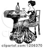 Poster, Art Print Of Vintage Black And White Lady Drinking Wine