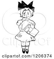 Clipart Of A Vintage Black And White Crying Girl Holding A Spelling Paper Royalty Free Vector Illustration