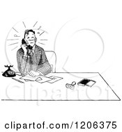 Poster, Art Print Of Vintage Black And White Nervous Man On A Telephone