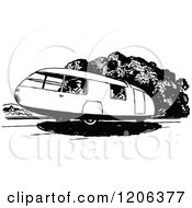 Clipart Of A Vintage Black And White Three Wheeled Vehicle Royalty Free Vector Illustration