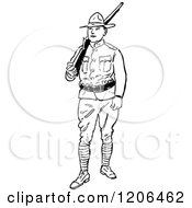 Clipart Of A Vintage Black And White Soldier Royalty Free Vector Illustration