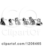 Clipart Of A Vintage Black And White King Giving Out Medals Royalty Free Vector Illustration