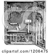 Clipart Of A Vintage Black And White Tool Cabinet Royalty Free Vector Illustration