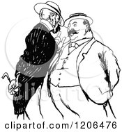 Clipart Of Vintage Black And White Men Talking Royalty Free Vector Illustration