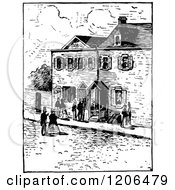 Clipart Of A Vintage Black And White Village Street Scene Royalty Free Vector Illustration