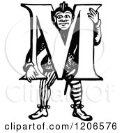 Clipart Of A Vintage Black And White Letter M And Man Royalty Free Vector Illustration