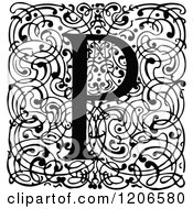 Clipart Of A Vintage Black And White Monogram P Letter Over Swirls Royalty Free Vector Illustration