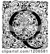 Poster, Art Print Of Vintage Black And White Monogram Q Letter Over Swirls