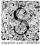 Poster, Art Print Of Vintage Black And White Monogram S Letter Over Swirls