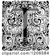 Clipart Of A Vintage Black And White Monogram T Letter Over Swirls Royalty Free Vector Illustration