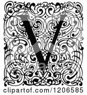 Poster, Art Print Of Vintage Black And White Monogram V Letter Over Swirls