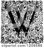 Clipart Of A Vintage Black And White Monogram W Letter Over Swirls Royalty Free Vector Illustration